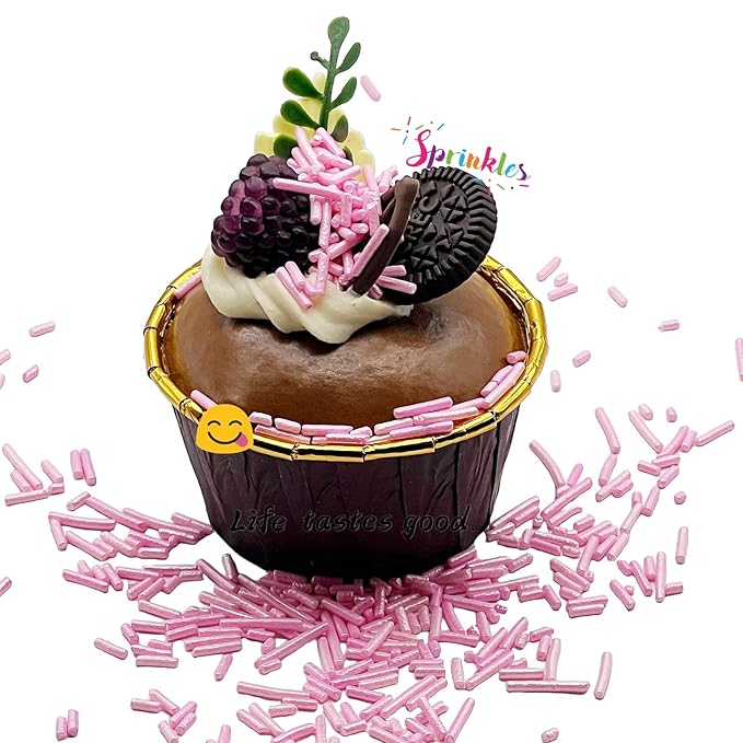 SE Si&Moos Baby Pink Jimmies Sprinkles Pink Sprinkles for Cake Decorating Edible Crunchy Jimmies for Topping Ice Cream, Cookies, Cakes, Cupcakes, Dessert Decorating 3 OZ