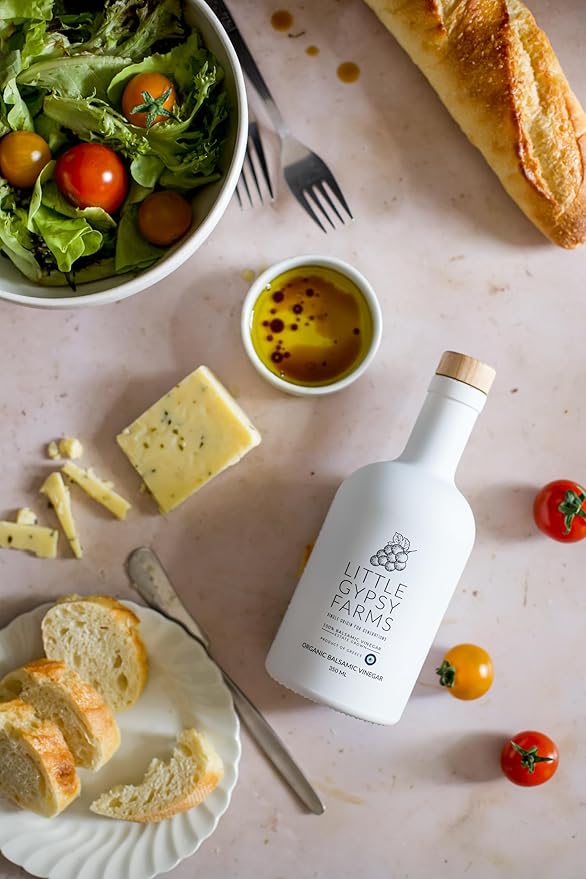 Organic Balsamic Vinegar & Heirloom Olive Oil from Little Gypsy Farms | First Cold-Pressed and Oak Barrel Aged | Notes of Fig with Strawberry Finish | Single Family Farms in Greece (2 Pack)