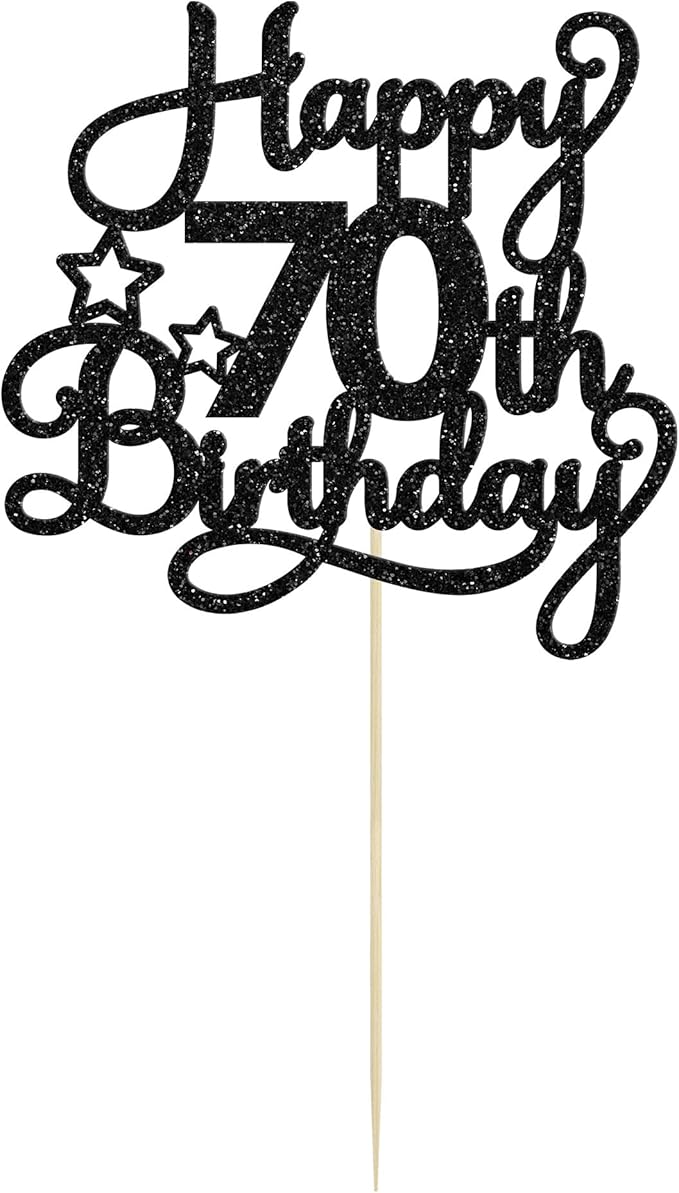 1 Pack Happy 70th Birthday Cake Topper Black Glitter 70 & Fabulous Cheers to 70 Years Old 70th Birthday Cake Pick for Celebrating 70th Birthday Anniversary Party Cake Decoration Supplies
