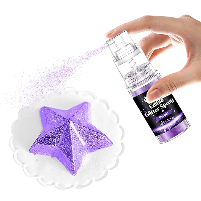 Purple Edible Glitter Spray - Herbeklab 15g Edible Glitter for Cakes, Food Grade Metallic Shimmer Powder, Edible Purple Spray for Cookie Decorating, Chocolate, Strawberries