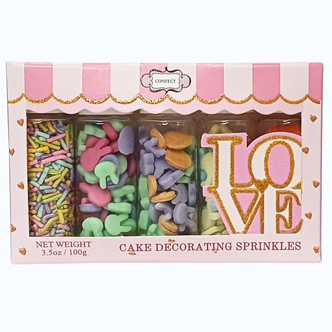 Confect Easter Sprinkles Edible | Assorted pack of 5 Pink, Yellow, Red, Silver and Green Vermicelli and Easter Bunny I Cookies, Desserts & cupcake Decorating | Edible Sprinkles Mix for Baking & Cake
