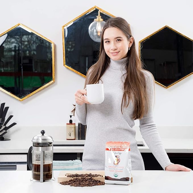 Tyler?™s Acid Free Organic Ground Coffee - 100% Arabica Full Flavor Decaf - For Acid Free Diets - Natural Whole Bean and Organic Blend for Common GI Issues -12 oz