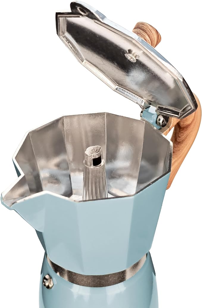 AGOGO Milano Moka Pot, Stovetop Espresso Maker, Greca, Coffee Percolator, Turkish Coffee Maker with Paper Filter 6 Cup Lake Blue