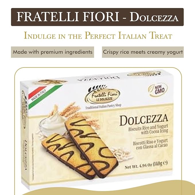 Fratelli Fiori Dolcezza Chocolate Cookies - Authentic Italian Cookies with Creamy Yogurt & Rich Chocolate Glaze - Delicious Healthy Cookies Ideal for Snacking, Tea Time & Light Desserts - 2 Pack