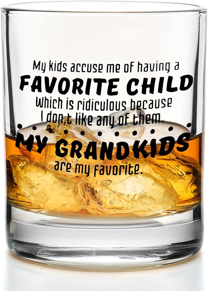 Grandpa Whiskey Glasses 10 oz, Grandpa Gifts from Grandkids, Funny Grandfather Old Fashioned Rocks Glasses for Men Drinking Scotch Bourbon Cocktail Liquor Vodka