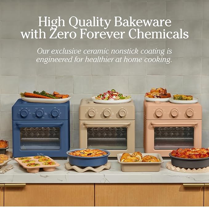 Our Place Wonder Oven Baker’s Kit – 3-Piece Toxin-Free Ceramic Nonstick Bakeware Set (8” Round, 8” Square, 6-Cup Muffin Pan) - Oven-Safe up to 450°F - Char