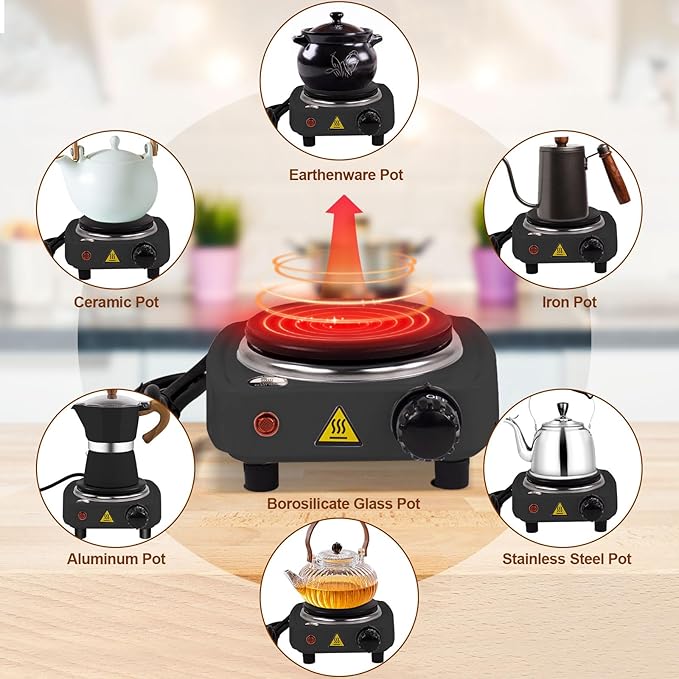 2-in-1 Moka Pot Espresso Set with Electric Stove 3 Cup Aluminum Stovetop Coffee Maker Percolator Italian Classic Mocha Coffee Machine for Italian and Cuban Cafe Brewing Portable Camping Black