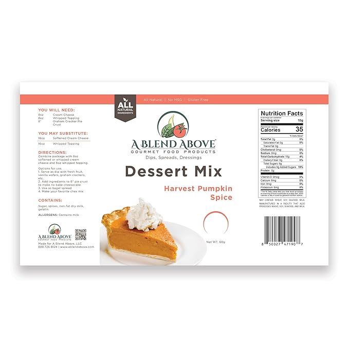 A Blend Above Harvest Pumpkin No-Bake Dessert Mix, 3 Pack, No-Bake Cheesecake, Fruit Dip, Dessert Mix, Bagel Topping, Frosting, Cheesecake Filling, Quick and Easy to Make, Makes 16 Ounces, Cream