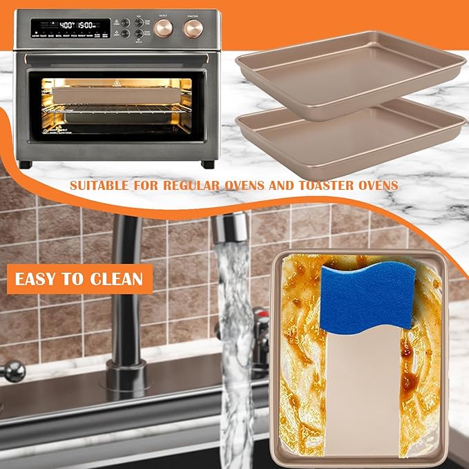 Baking Sheet Pans,2 Pack Nonstick Baking Pans Cookie Sheet Brownie Pan,Bread & Cake Pan, Toaster Oven Tray Bakeware, Small Nonstick Baking Tray, Heavy-Duty Bread Loaf Pan (8.6 X 6.6 X 0.98 Inches)