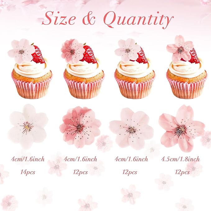 50pcs Edible Flowers Cake Decorations ??Flower Cupcake Toppers, Edible Flowers Cherry Blossoms Cake Topper Cupcake Toppers Decorations for Wedding Birthday Party