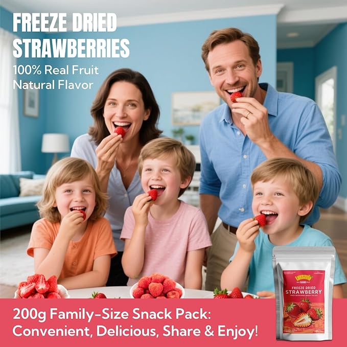 Premium Freeze Dried Strawberries 95-100 per bag,7.05OZ/200g Whole Big Natural Dried Strawberries No Additives,Dehydrated Strawberry No Sugar Added,Snacks