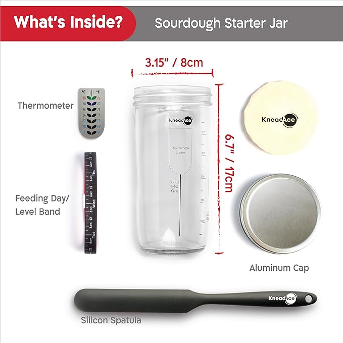 Sourdough Starter Jar With Date Marked Feeding Band, Thermometer, Sourdough Jar Scraper, Sourdough Container Sewn Cloth Cover & Metal Lid, Sourdough Starter Kit (2 Pack)