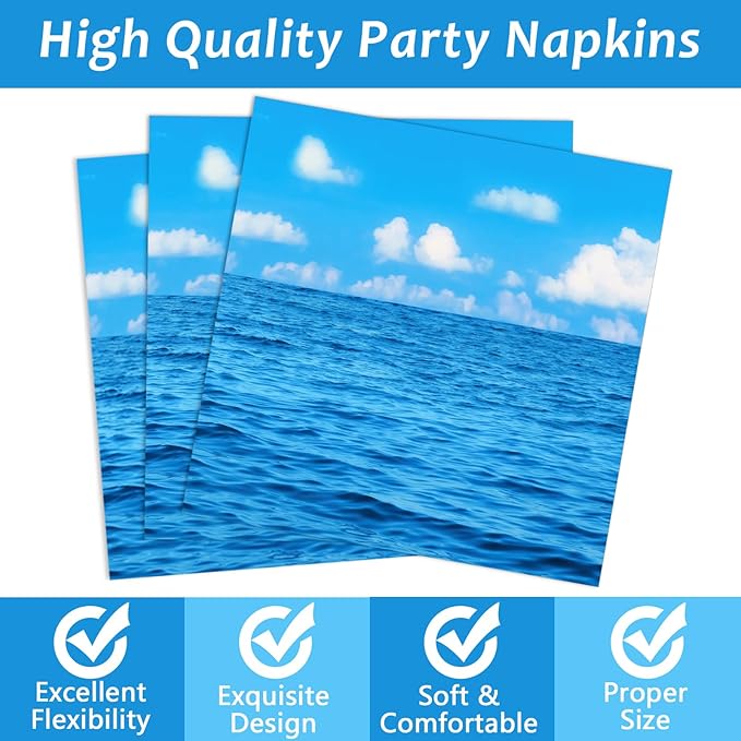 96Pcs Summer Ocean Plates and Napkins Under the Sea Bubbles Blue Sky Party Decorations Beach Dessert Plates Hawaiian Birthday Tableware for 24 Guests Hawaiian Theme Men Woman Birthday Party Supplies