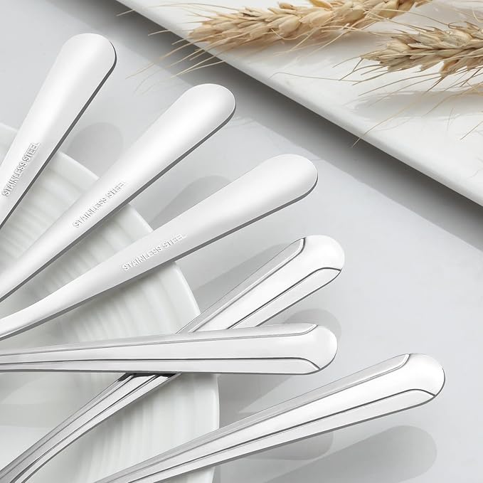 BEWOS 24 Pieces Spoons Set - 7.5 Inchs Spoons Silverware, Stainless Steel Spoon, Dinner Spoon, Dishwasher Safe, Mirror Polished Tablespoons for Home, Restaurant