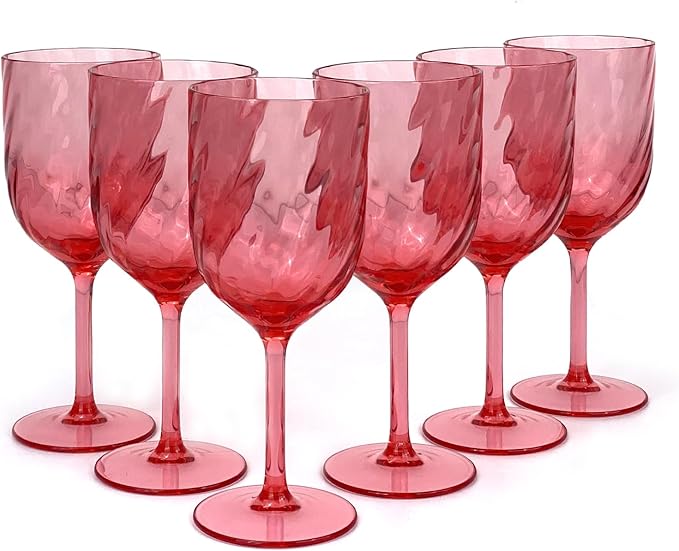 Yalin Set of 6 Unbreakable 15 oz Acrylic Plastic Wine and Water Tumbler Stackable Goblets. (Red, 15 oz)