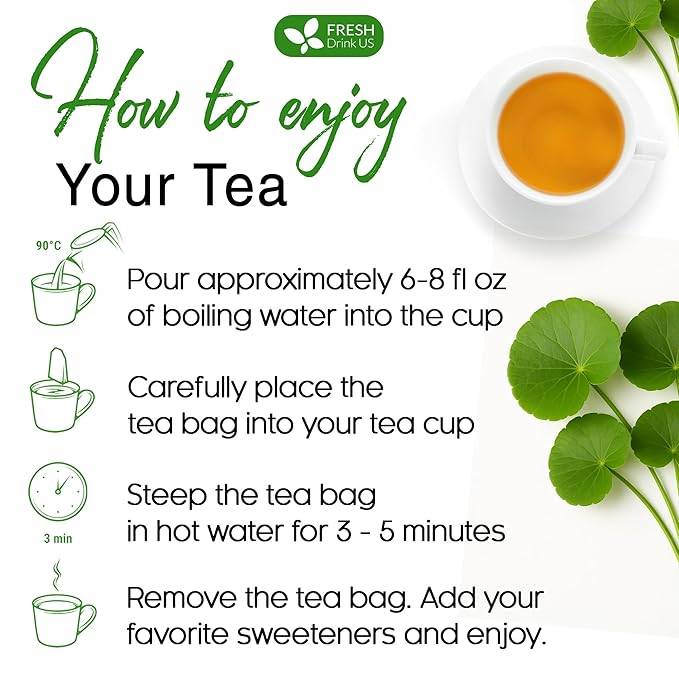 FreshDrinkUS, Premium Gotu Kola Leaf Tea ??40 Tea Bags | Pure Dried Centella Asiatica Leaves | Naturally Caffeine-Free Herbal Tea | Refreshing Aroma & Smooth Taste | Premium Herbal Infusion. Vegan