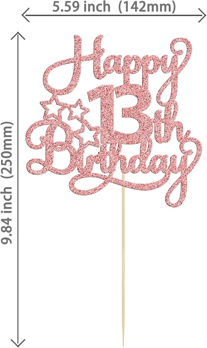 1 Pack Happy 13th Birthday Cake Topper Rose Gold Glitter 13 Official Teenager Cheers to 13 Years Old Birthday Cake Pick for Celebrating 13th Birthday Anniversary Party Cake Decorations Supplies