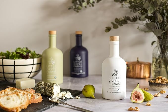 Organic Balsamic Vinegar & Heirloom Olive Oil from Little Gypsy Farms | First Cold-Pressed and Oak Barrel Aged | Notes of Fig with Strawberry Finish | Single Family Farms in Greece (2 Pack)