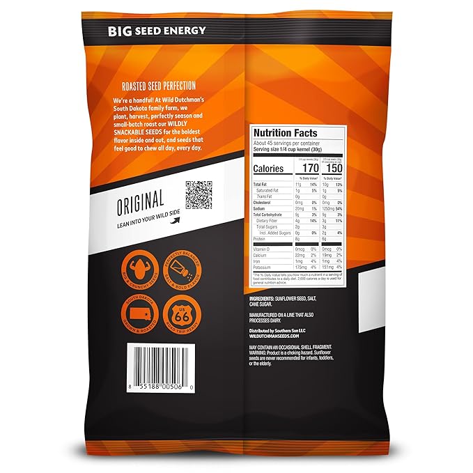 Wild Dutchman Roasted Sunflower Seeds in a Resealable Bag for Ultimate Freshness and an Easy Pour Snack, Salted Original Flavor, 3 LB (Pack of 3)