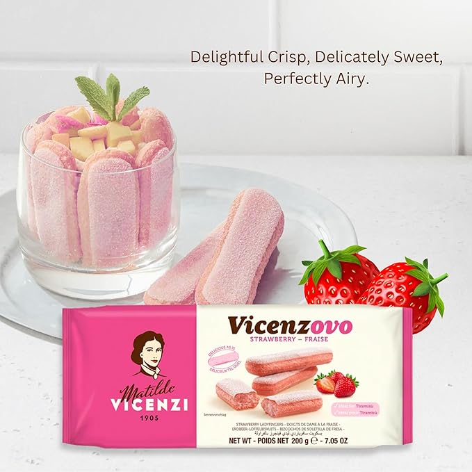 Matilde Vicenzi Vicenzovo Pink Ladyfingers 14.10oz - Italian Strawberry Biscuits, Ladyfingers Cookies for Tiramisu, Kosher Dairy Cookies, Italian Bakery Dessert 7.05 oz (200g), 2Pk