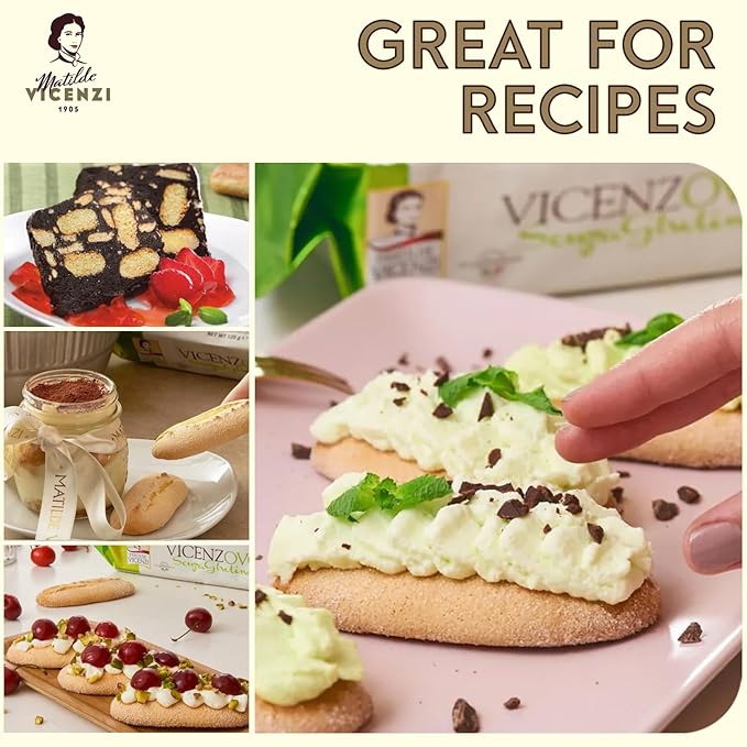 Matilde Vicenzi Gluten Free Vicenzovo Ladyfingers - Classic Italian Biscuits, Lady Fingers Cookies for Tiramisu, Kosher Lactose Free Cookies, Italian Bakery Dessert 4.41 oz (125g), 4Pk