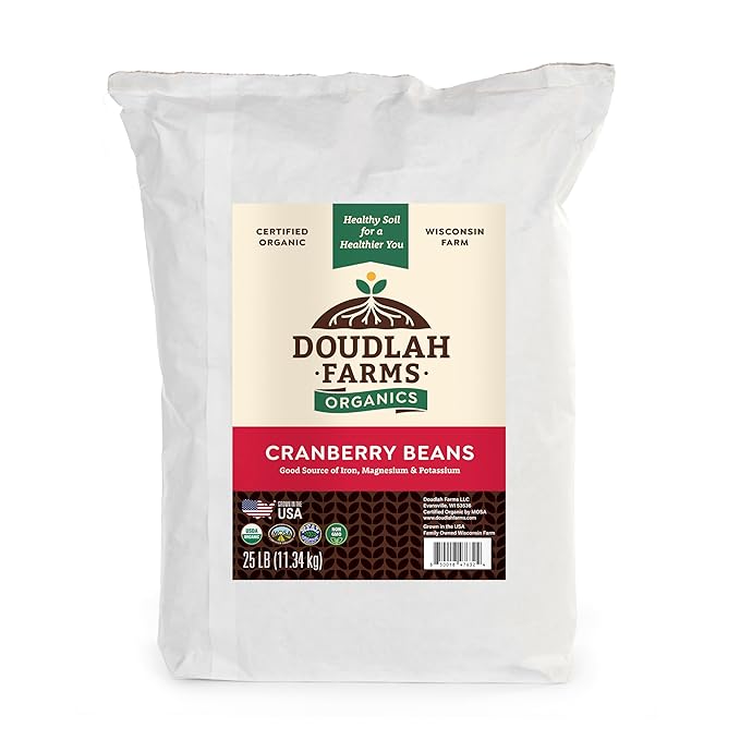 Organic Dried Cranberry Beans 25 lb Bulk - Non-GMO, USDA Organic, Farmed From Regenerative Soil, Tested Clean Certified, Vegan - Rich in Fiber & Protein for Soups, Burritos, Salads & Chili - Grown In USA by Doudlah Farms
