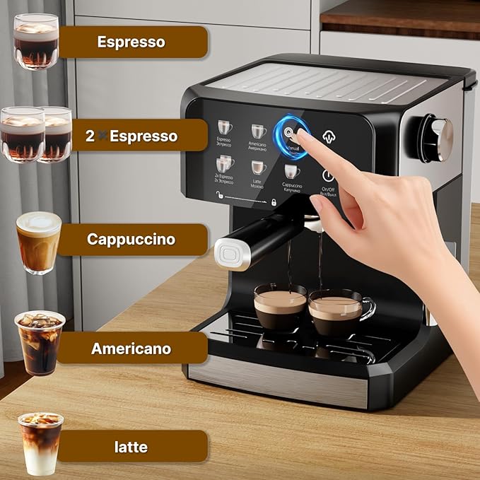 Espresso Machine with Steam Milk Frotherç«?0 Bar Expresso Coffee Machines for Home-Espresso Maker with 52oz Water Tank-Barista Coffee Maker for Americano Cold Brew Latte Cappuccino