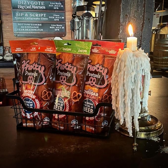 Knotty Pretzels ???쏷he Official Pretzel of Beer??7.5 Ounce Pretzel in Resealable Snacks Bags, Flavored Pretzels, Hot Wings, Smokey Cheddar Bacon, Chile Lime - Bold Variety (3 Pack)