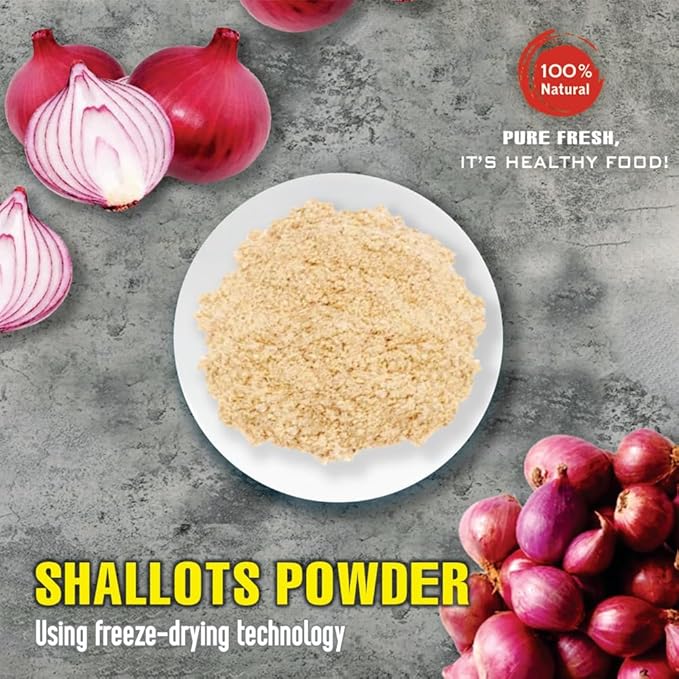 SHALLOTS POWDER 2.47 Oz (70g) VIETFARMFOOD: Pure, natural freeze-dried spice made from real vegetables and fruits - perfect for enhancing every meal, from cooking, baking, salads, soups, sauces