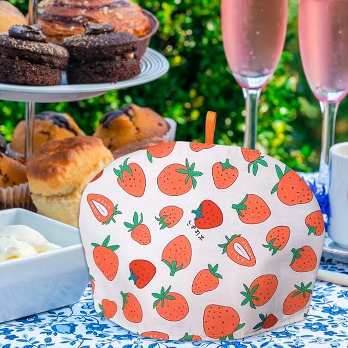 Cotton Tea Cozy Vintage Floral Printed Teapot Cover Tea Pot D챕cor Cozies Insulated Kettle Kitchen Dust Cover (Strawberry)