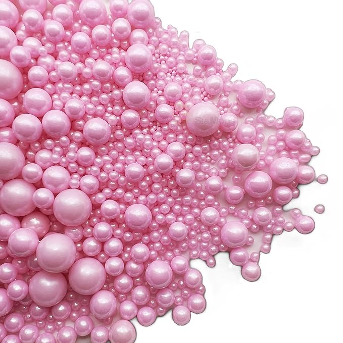 Pink Edible Pearl Sprinkles for Cake Decorating 5.1 OZ Pink Edible Pearls Edible Cupcake Decorations Halloween Christmas Cookie Decorations Edible Sugar Pearls for Cakes,Cupcakes Toppers Baby Shower Wedding Supplies with Tweezers