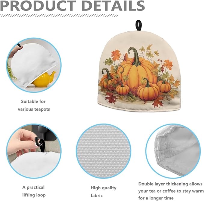 PumpkinsTea Cozy for Teapot Insulated Soft Tea Cup Warmer Cozy for All Saints' Day Party,Kitchen Accessory,Reusable Kettle Kitchen Dust Cover,Women