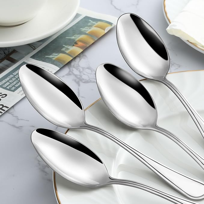 BEWOS 24-Piece Teaspoons - Tea Spoons/Coffee Spoon, 6.3-Inch Stainless Steel Silverware, Teaspoons Silverware, Small Spoons,Spoon for Hot Tea, Teaspoon Mirror Polished & Dishwasher Safe