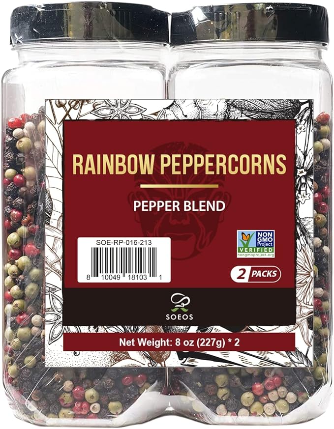 Soeos Rainbow Peppercorns, 16oz (Pack of 2), Non-GMO, Kosher, Packed to Keep Peppers Fresh, Peppercorn for Grinder Refill, Whole Peppercorns