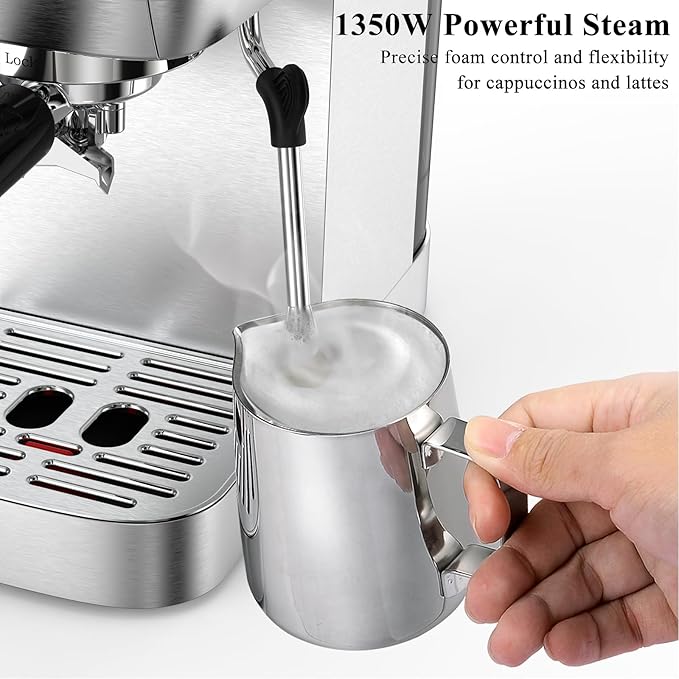 Espresso Coffee Machine, Compact Espresso Maker 20 Bar, Stainless Steel Cappuccino Machines With Steam Milk Frother For Home Barista, Office Mattino