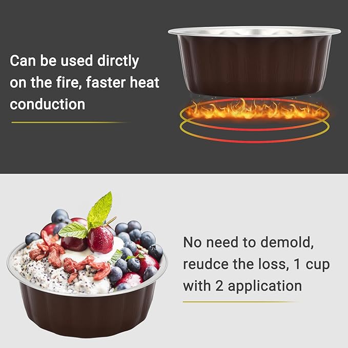 Beasea 8oz Disposable Ramekins, 50 Pack Aluminum Foil Cups with Lids, Baking Ramekin Cup Souffle Cup Muffin Cupcake Baking Cup Mini Pudding Cups for Party Wedding Birthday - Coffee Brown