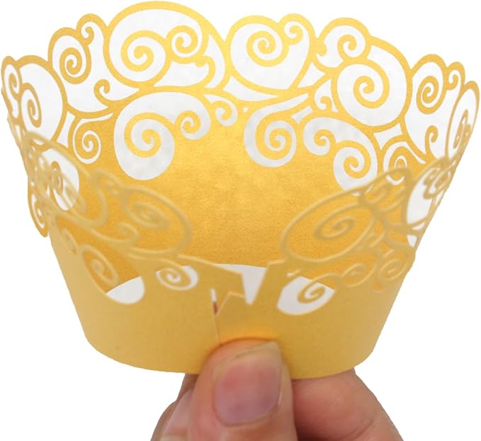 KPOSIYA Cupcake Wrappers 100 Pack Cupcake Wraps in 5 Colors Filigree Artistic Bake Cake Paper Cup Little Vine Laser Cut Liner Baking Cups Holder for Wedding Party Birthday Decoration (Style 2)