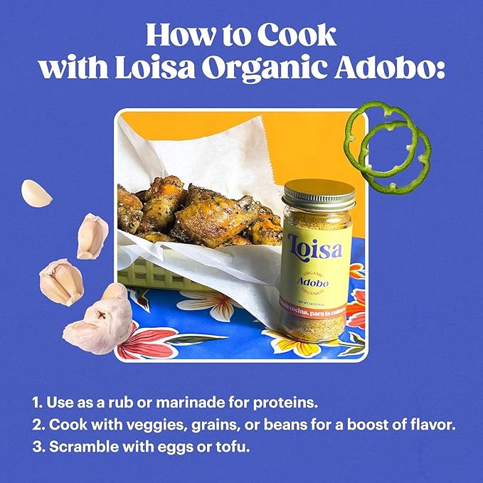 Loisa Seasoning, USDA Organic, Non-GMO, No-MSG, No Preservatives, No Artificial Coloring, No Artificial Flavors, 2.9oz (SALT-FREE Adobo 2 Pack)