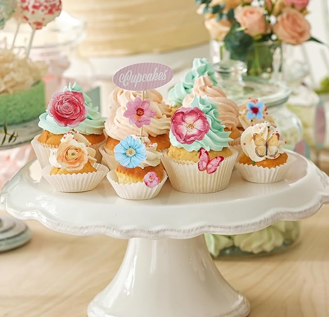 102pcs Edible Butterflies Flower Cupcake Toppers, Edible Cake Toppers Birthday Cupcake Toppers Cake Topper Decorations for Wedding Themed Party Cake Decoration Supplies