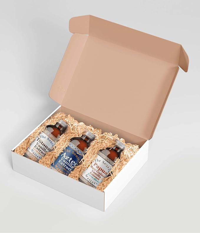 Vanilla Extract Trio Gift Box by The Source Matters | Totonac, Aztec & Papua New Guinea Vanilla | 3 Unique Flavors | Perfect Gift for Bakers, Chefs & Culinary Enthusiasts (3 x 2 oz Bottles)