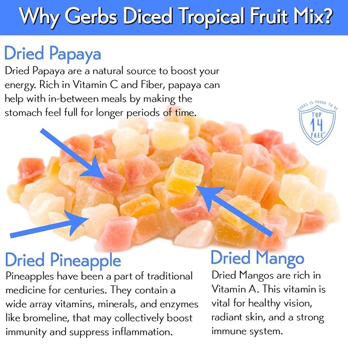 Gerbs Tropical Dried Fruit Snack Mix 4 lbs. | Unsulfured, No Additives, Resealable Bag | Lightly Sweet & Juicy Blend | Top 14 Allergen-Free