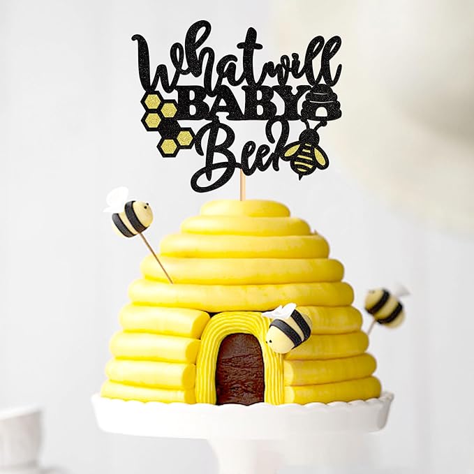 1Pce What Will Baby Bee Cake Topper,Gender Reveal Cake Decor Bee Theme Baby Shower Kids Boys Girls Birthday Party Decoration Supplies