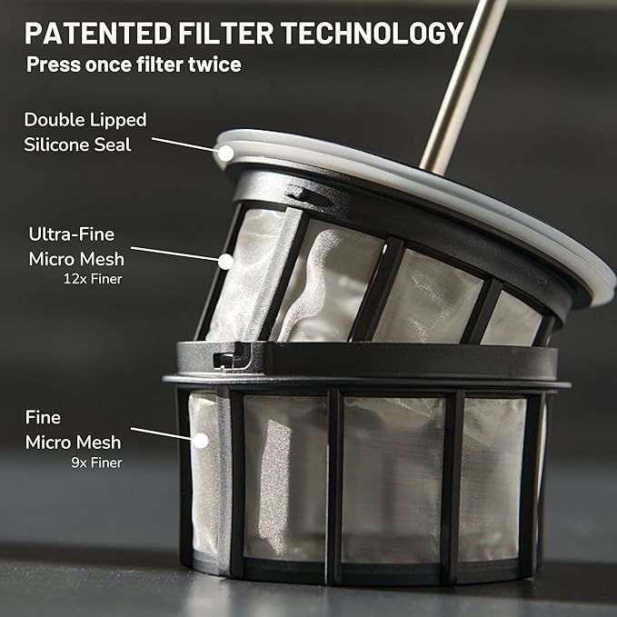 ESPRO P1 12 Ounces French Press Coffee Maker for Travel, Double-Walled Stainless Steel Vacuum Insulated, Brushed Stainless Steel