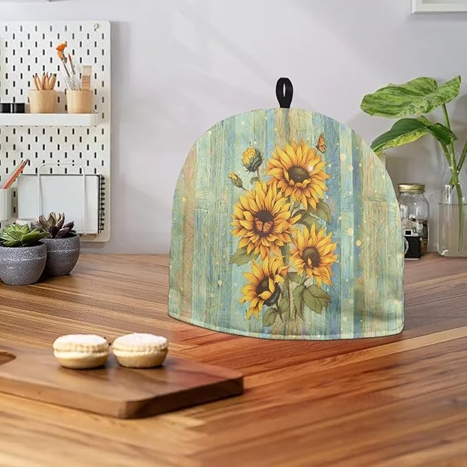 Hudotybom Wood Sunflower Tea Cozy for Teapot Insulated Large Teapot Cover to Keep Warm Tea Kettle Cover Machine Washable Coffee Pot Cloth Covers Kitchen Home Decorations for Housewife Mom