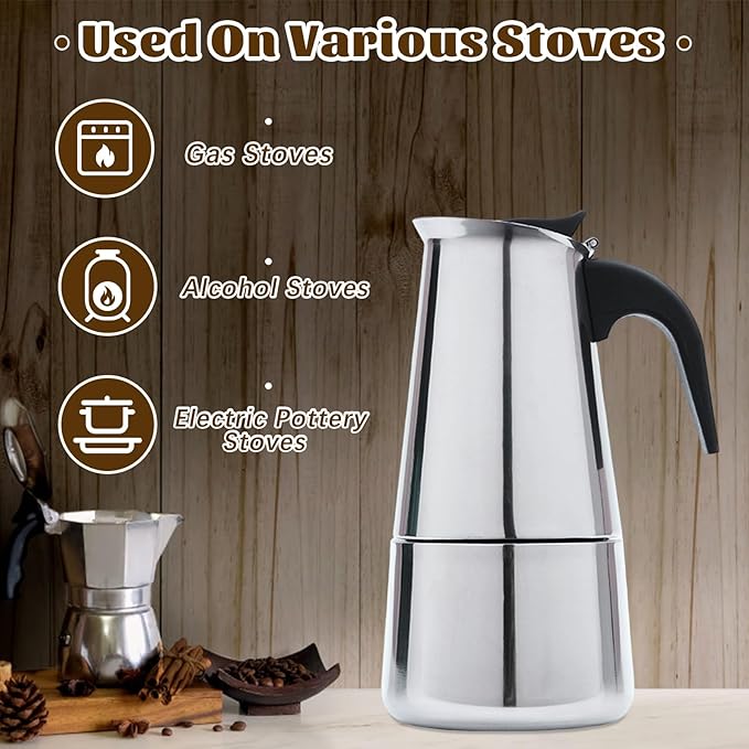 Espresso Machine, 6 Cups Stovetop Moka Pot, Portable Espresso Coffee Maker with Electric Stove, 110V