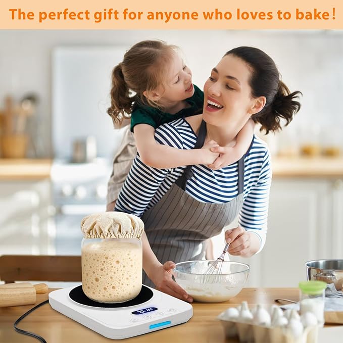 Sourdough Starter Warmer – Precise Thermostat (70-110°F), Intelligent Memory & 24H Timer Function for Home Baking & Fermented Dough (White)