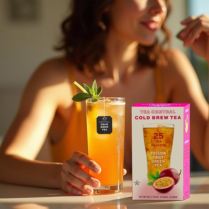 Life Plus Style Gourmet TEA CENTRAL Passion Fruit Iced Tea with Organic Ceylon Green Tea Refreshing Tea Beverages Natural Flavored Cold Brew Tea Bags Everyday Wellness Iced Drink 25 Tea Bags