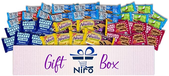 Niro Assortment | Healthy Snack Bars And Fruit Bars Varity Pack | Natures Bakery Fig Bars, Nutrigrain Bars, Filled Breakfast Bars, Fig Newtons | 6 Of Each Flavor 36 Single Wrapped Bars Total