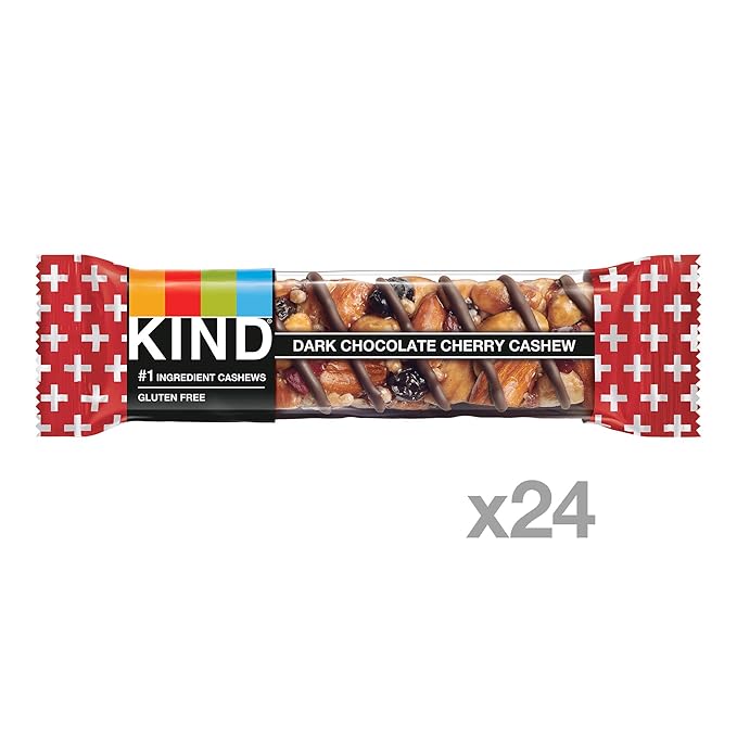 KIND Nut Bars, Dark Chocolate Cherry Cashew, Healthy Snacks, Gluten Free, 4g Protein, 24 Count