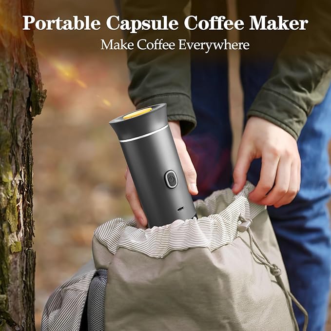 3-in-1 Portable Espresso Maker, Travel Coffee Maker, Self-Heating Car Coffee Maker with USB-C, Small Espresso Machine with Ground Coffee & Capsules (NS竊낪G) for RV, Hiking, Office (grey)